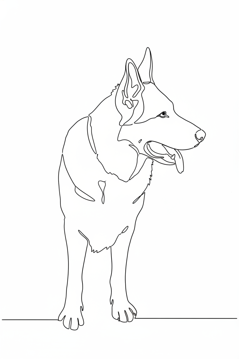 Rex the German Shepherd rendered as a precise fine-line illustration