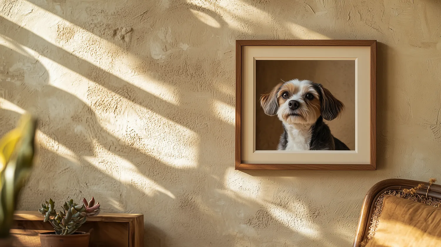 A handwritten Father's Day card beside a hand-finished dog portrait by Olea & Hound