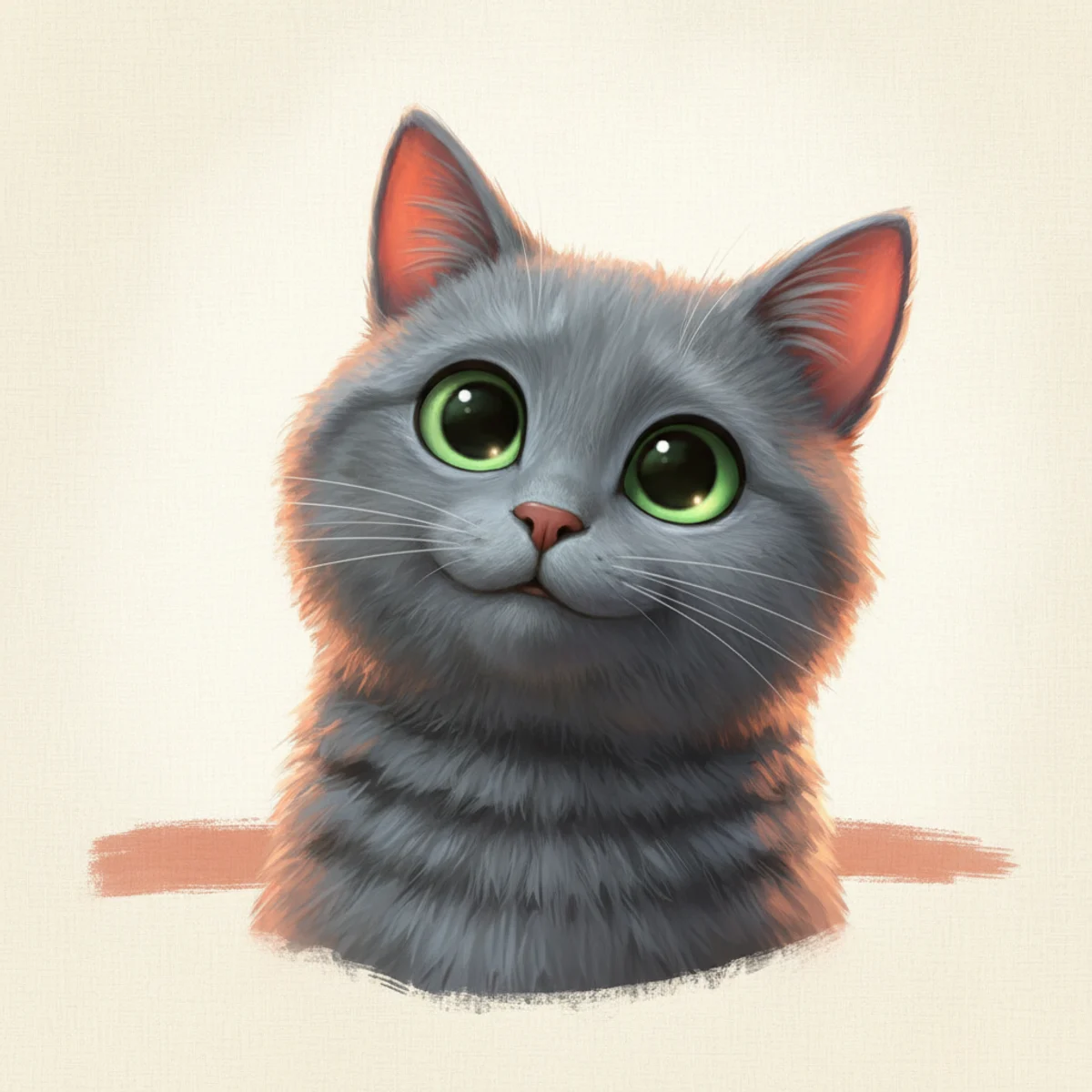 A cat drawn in a warm, playful cartoon style by Olea & Hound