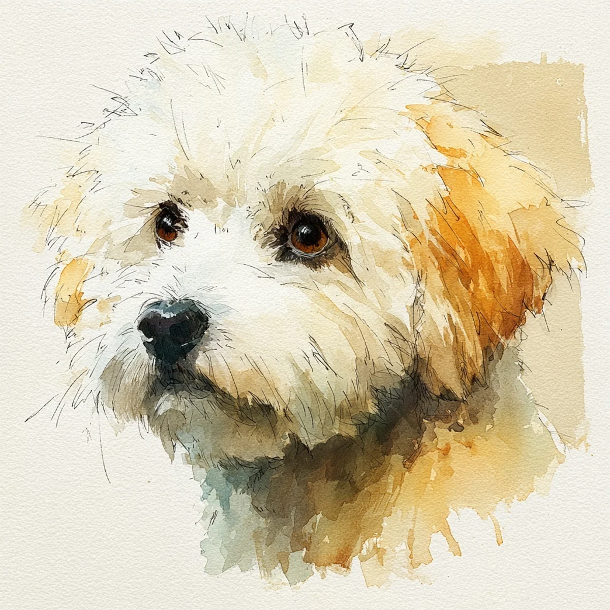 A dog painted in soft watercolour by Olea & Hound - a keepsake for a dog mum