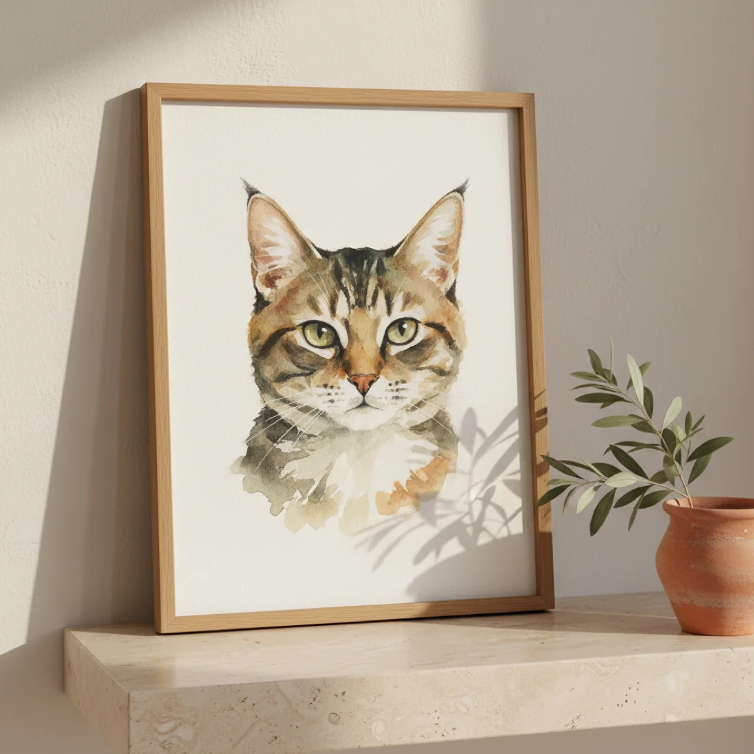 Soft watercolour framed on a stone shelf